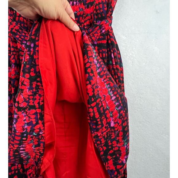 NWOT Marc New York Andrew Marc S Red Black Belted Smocked Sides Fit/Flare Dress - Picture 9 of 12